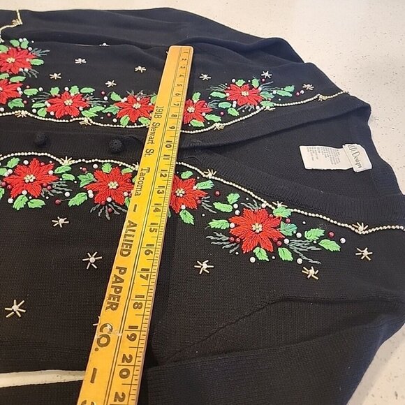 Embellished Christmas Button-up Cardigan Sweater Black Beaded Embroidery - Picture 7 of 8
